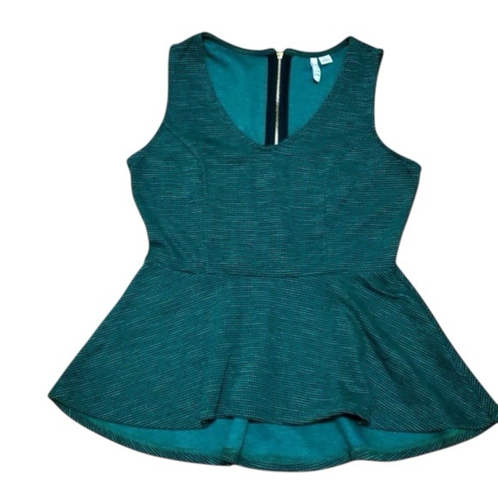 Elle High Low Green Textured Peplum Tank Top Size Medium Gold Zipper